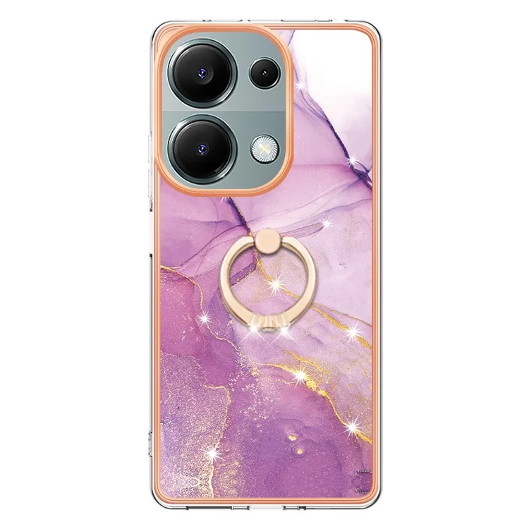 For Xiaomi Redmi Note 13 Pro 4G / Poco M6 Pro 4G Case with Ring Kickstand Marble Pattern Electroplating TPU Back Cover - Purple 001