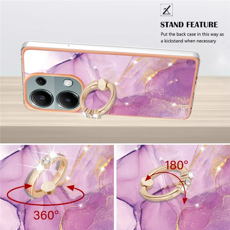 For Xiaomi Redmi Note 13 Pro 4G / Poco M6 Pro 4G Case with Ring Kickstand Marble Pattern Electroplating TPU Back Cover - Purple 001