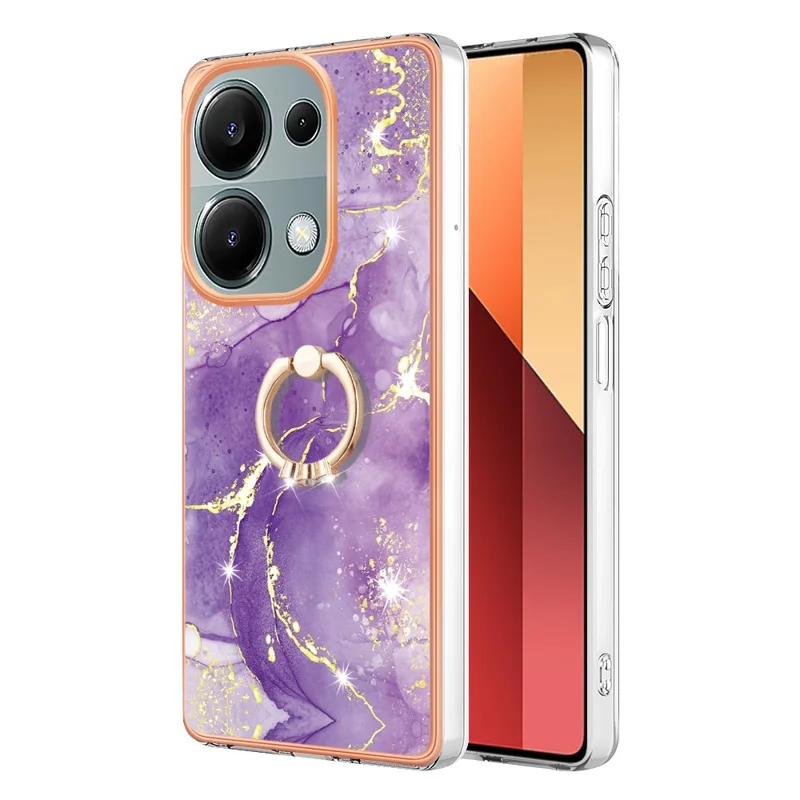 Étui pour téléphone YB IMD Series-10 pour Xiaomi Redmi Note 13 Pro 4G / Poco M6 Pro 4G, motif marbre en TPU avec support - Violet 002