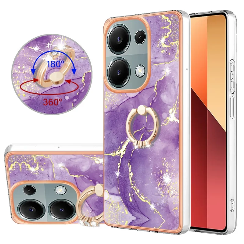 Étui pour téléphone YB IMD Series-10 pour Xiaomi Redmi Note 13 Pro 4G / Poco M6 Pro 4G, motif marbre en TPU avec support - Violet 002
