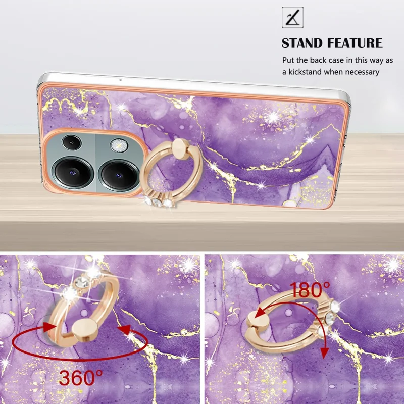 Étui pour téléphone YB IMD Series-10 pour Xiaomi Redmi Note 13 Pro 4G / Poco M6 Pro 4G, motif marbre en TPU avec support - Violet 002