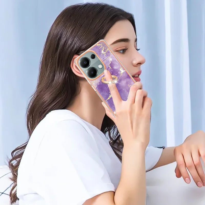 Étui pour téléphone YB IMD Series-10 pour Xiaomi Redmi Note 13 Pro 4G / Poco M6 Pro 4G, motif marbre en TPU avec support - Violet 002