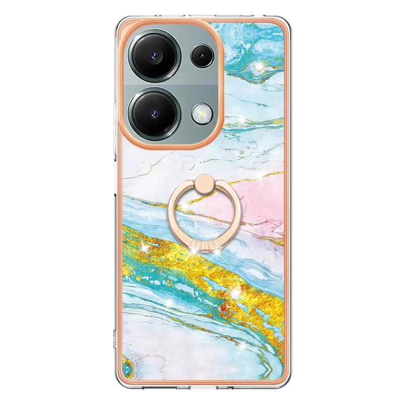 For Xiaomi Redmi Note 13 Pro 4G / Poco M6 Pro 4G Case with Ring Kickstand Marble Pattern Electroplating TPU Back Cover - Green 004