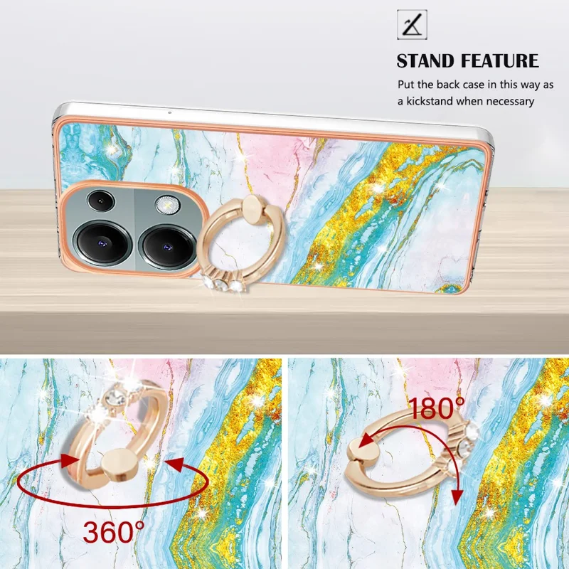 For Xiaomi Redmi Note 13 Pro 4G / Poco M6 Pro 4G Case with Ring Kickstand Marble Pattern Electroplating TPU Back Cover - Green 004
