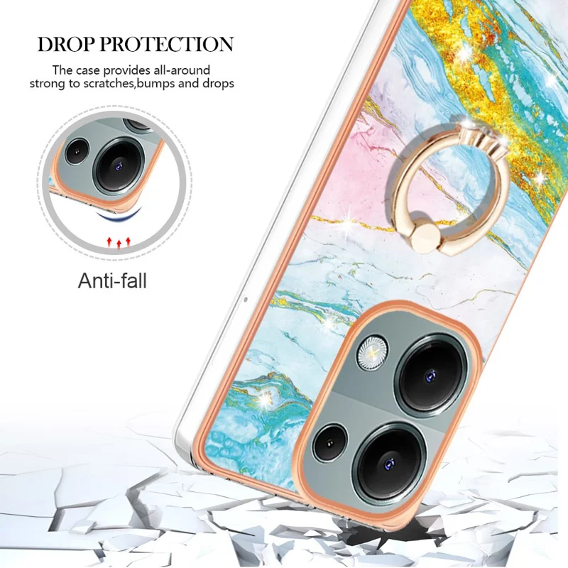 For Xiaomi Redmi Note 13 Pro 4G / Poco M6 Pro 4G Case with Ring Kickstand Marble Pattern Electroplating TPU Back Cover - Green 004