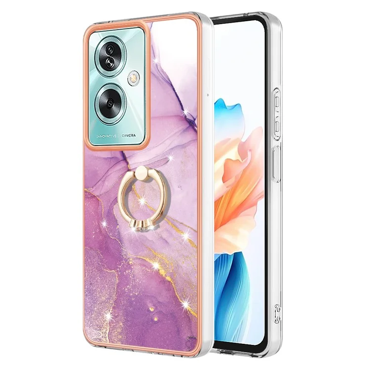 For Oppo A79 5G / A2 5G Case with Ring Kickstand Marble Pattern Electroplating TPU Back Cover - Purple 001