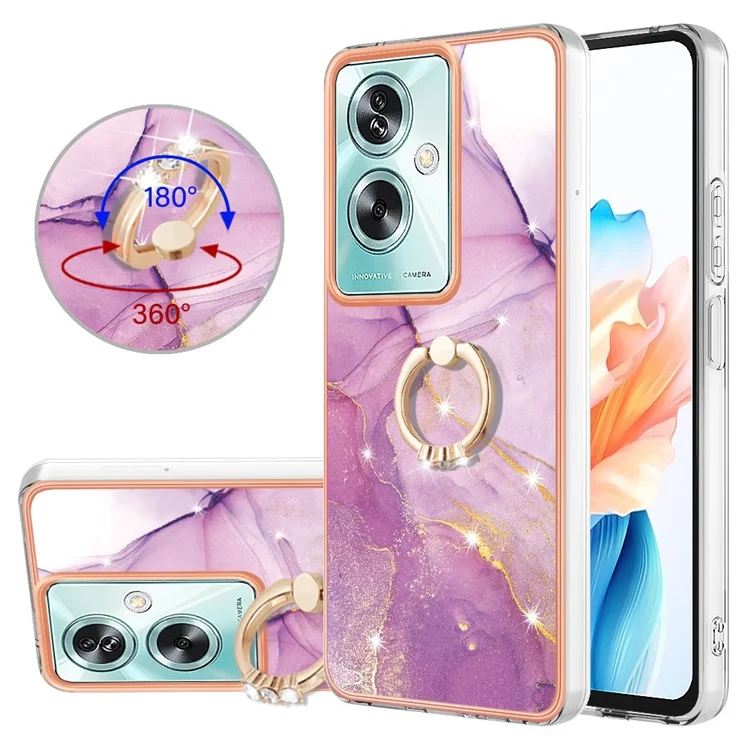 For Oppo A79 5G / A2 5G Case with Ring Kickstand Marble Pattern Electroplating TPU Back Cover - Purple 001