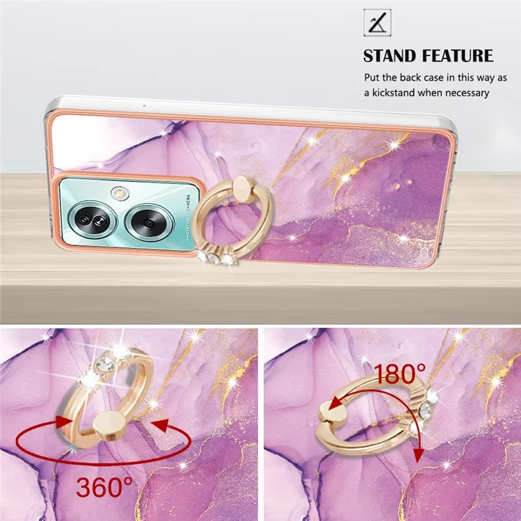 For Oppo A79 5G / A2 5G Case with Ring Kickstand Marble Pattern Electroplating TPU Back Cover - Purple 001