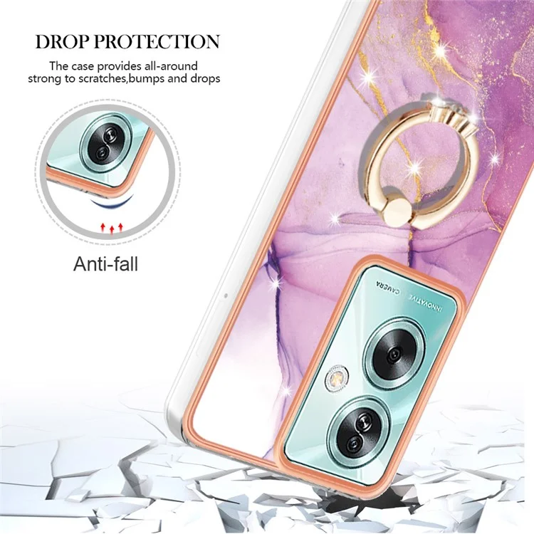 For Oppo A79 5G / A2 5G Case with Ring Kickstand Marble Pattern Electroplating TPU Back Cover - Purple 001