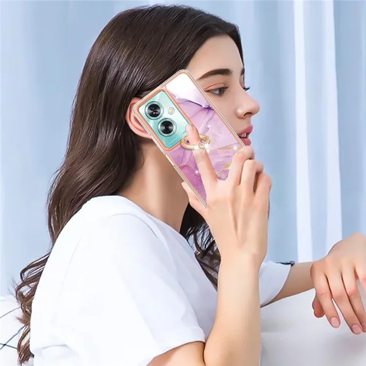 For Oppo A79 5G / A2 5G Case with Ring Kickstand Marble Pattern Electroplating TPU Back Cover - Purple 001