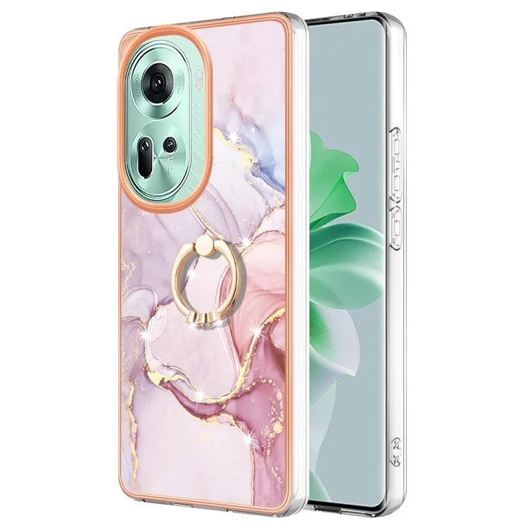 YB IMD Series-10 para Oppo Reno11 5G (Global) Carcasa TPU Anillo Soporte Cubierta Diseño Electroquímico - Rose Gold 005