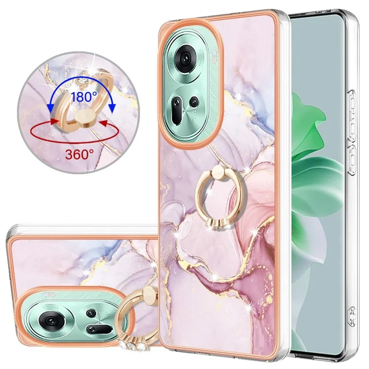 YB IMD Series-10 para Oppo Reno11 5G (Global) Carcasa TPU Anillo Soporte Cubierta Diseño Electroquímico - Rose Gold 005