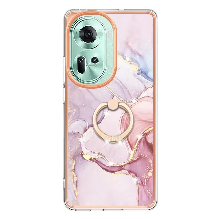 YB IMD Series-10 para Oppo Reno11 5G (Global) Carcasa TPU Anillo Soporte Cubierta Diseño Electroquímico - Rose Gold 005