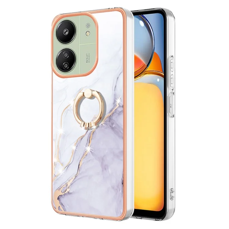 YB IMD Series-10 für Xiaomi Redmi 13C 4G / 13C 5G / 13R 5G / Poco M6 5G / Poco C65 4G Handyhülle Elektroplattierung Ständer TPU Cover - Weiß 006