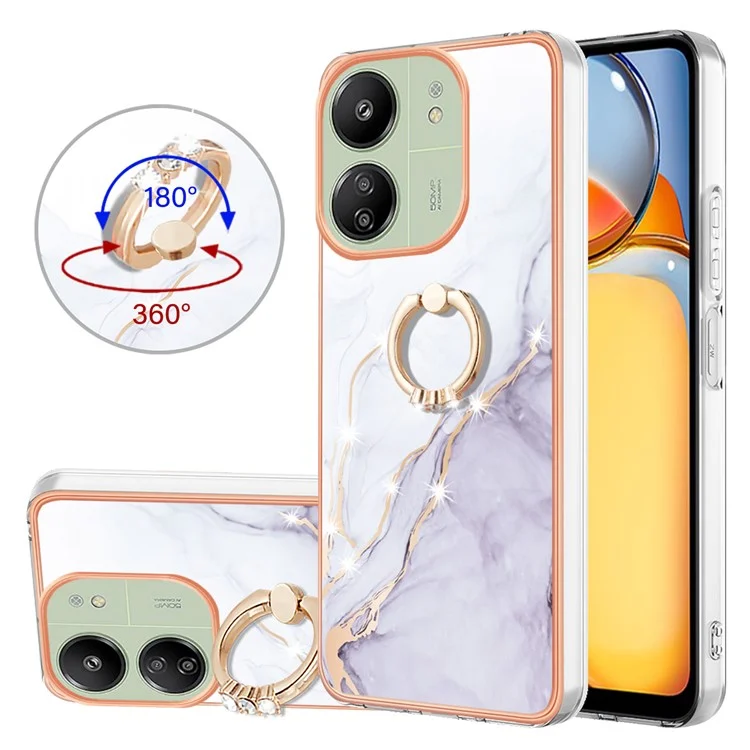 YB IMD Series-10 für Xiaomi Redmi 13C 4G / 13C 5G / 13R 5G / Poco M6 5G / Poco C65 4G Handyhülle Elektroplattierung Ständer TPU Cover - Weiß 006
