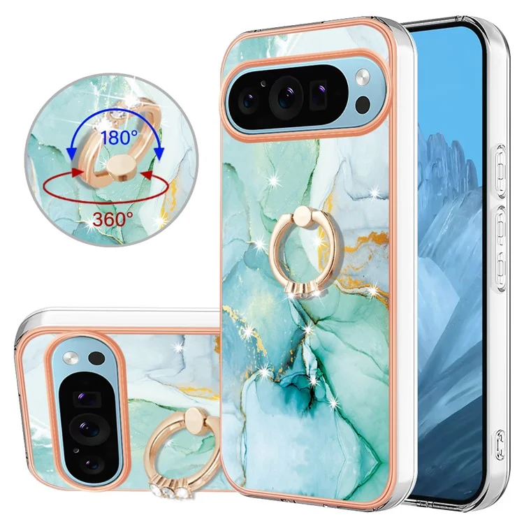 YB IMD Series-10 Para Google Pixel 9 Pro XL Caso TPU Electroplating Kickstand Phone Cover - Verde 003