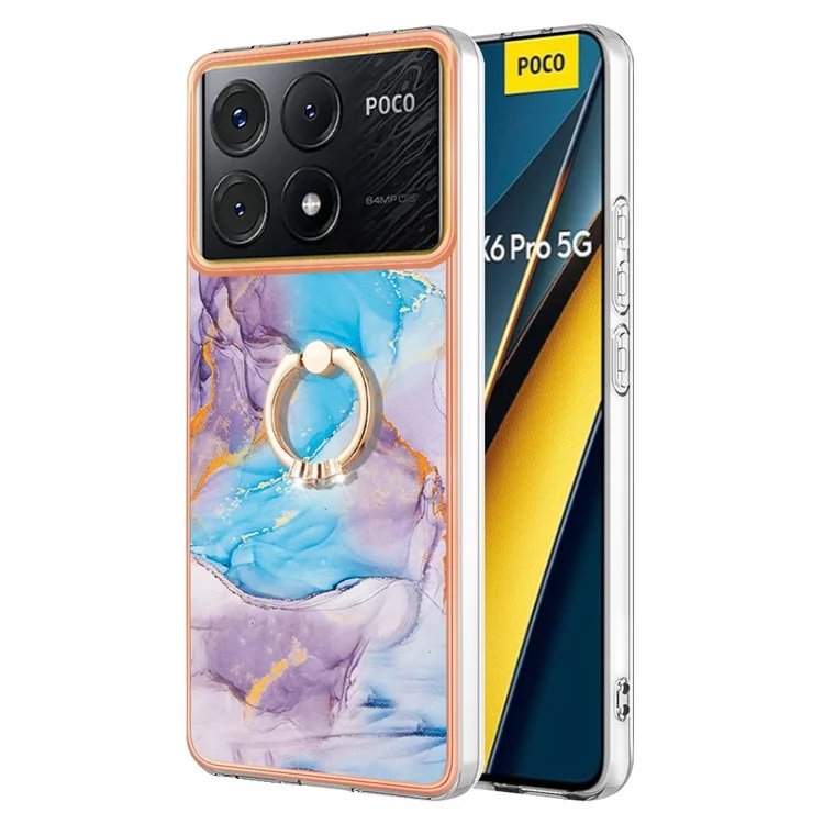Serie YB IMD-6 para Xiaomi Poco X6 Pro 5G / Redmi K70E 5G Funda con soporte Electrochapado Funda de TPU para teléfono - Mármol Vía Láctea Azul