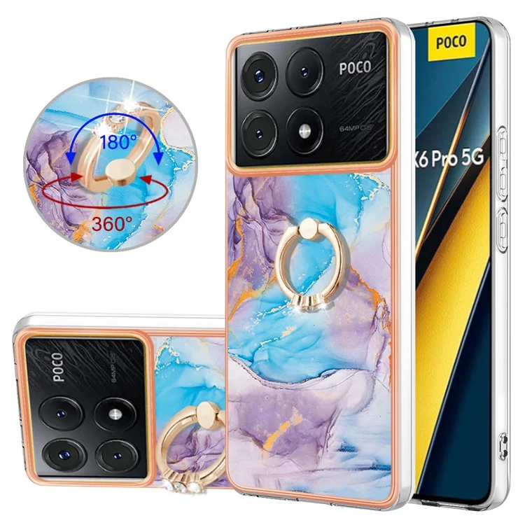 Serie YB IMD-6 para Xiaomi Poco X6 Pro 5G / Redmi K70E 5G Funda con soporte Electrochapado Funda de TPU para teléfono - Mármol Vía Láctea Azul