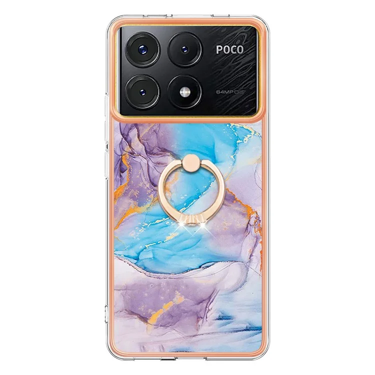 Serie YB IMD-6 para Xiaomi Poco X6 Pro 5G / Redmi K70E 5G Funda con soporte Electrochapado Funda de TPU para teléfono - Mármol Vía Láctea Azul