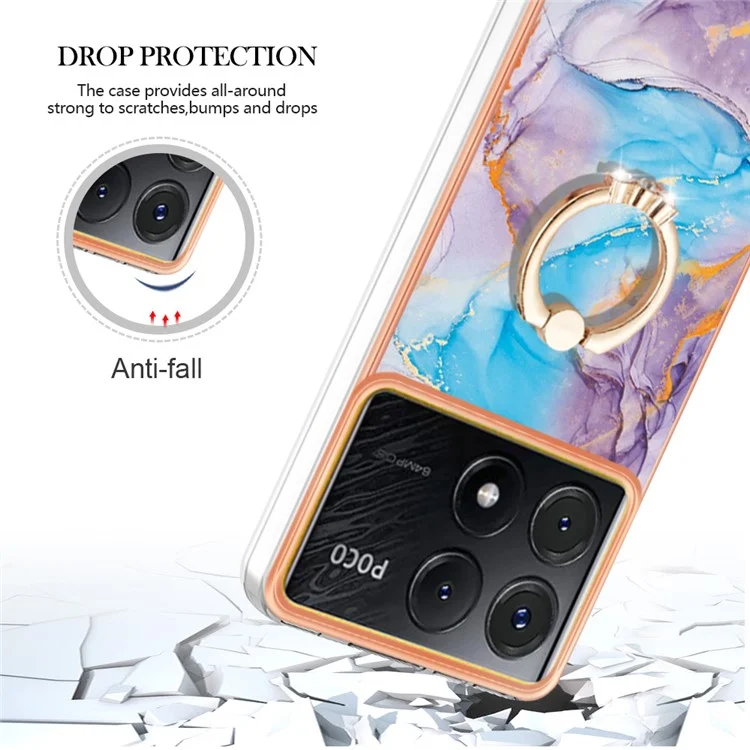 Serie YB IMD-6 para Xiaomi Poco X6 Pro 5G / Redmi K70E 5G Funda con soporte Electrochapado Funda de TPU para teléfono - Mármol Vía Láctea Azul