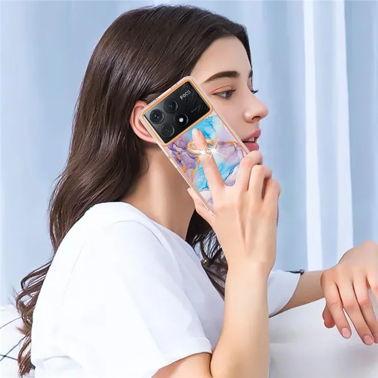 Serie YB IMD-6 para Xiaomi Poco X6 Pro 5G / Redmi K70E 5G Funda con soporte Electrochapado Funda de TPU para teléfono - Mármol Vía Láctea Azul