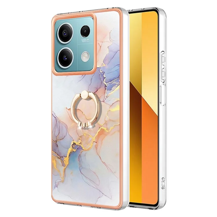 YB IMD Series-6 Per Xiaomi Redmi Note 13 5G Custodia con Supporto Rotante in TPU Electroplating Cover - Milky Way Marble White
