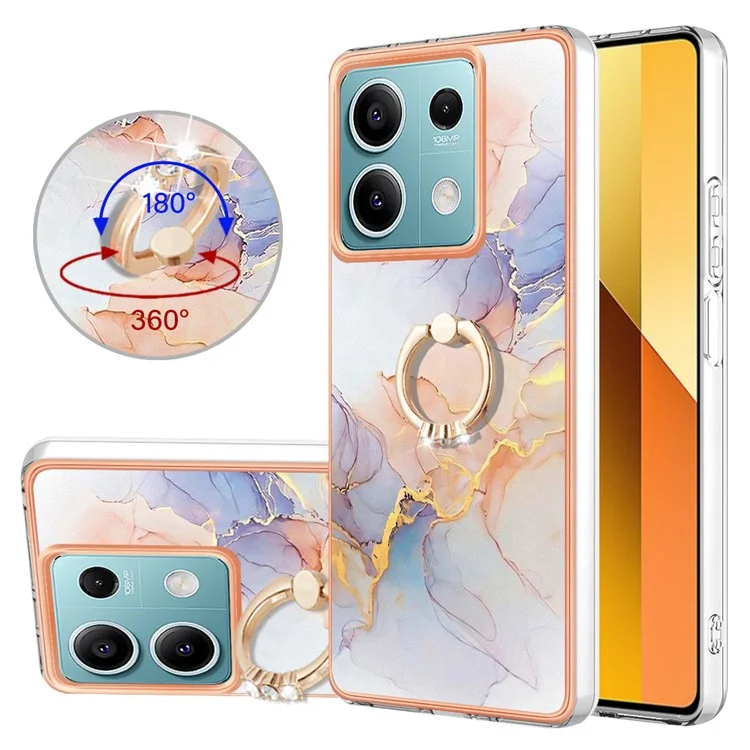YB IMD Series-6 Per Xiaomi Redmi Note 13 5G Custodia con Supporto Rotante in TPU Electroplating Cover - Milky Way Marble White