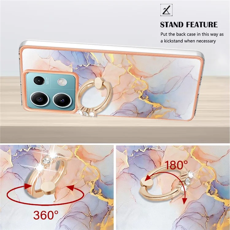 YB IMD Series-6 Per Xiaomi Redmi Note 13 5G Custodia con Supporto Rotante in TPU Electroplating Cover - Milky Way Marble White