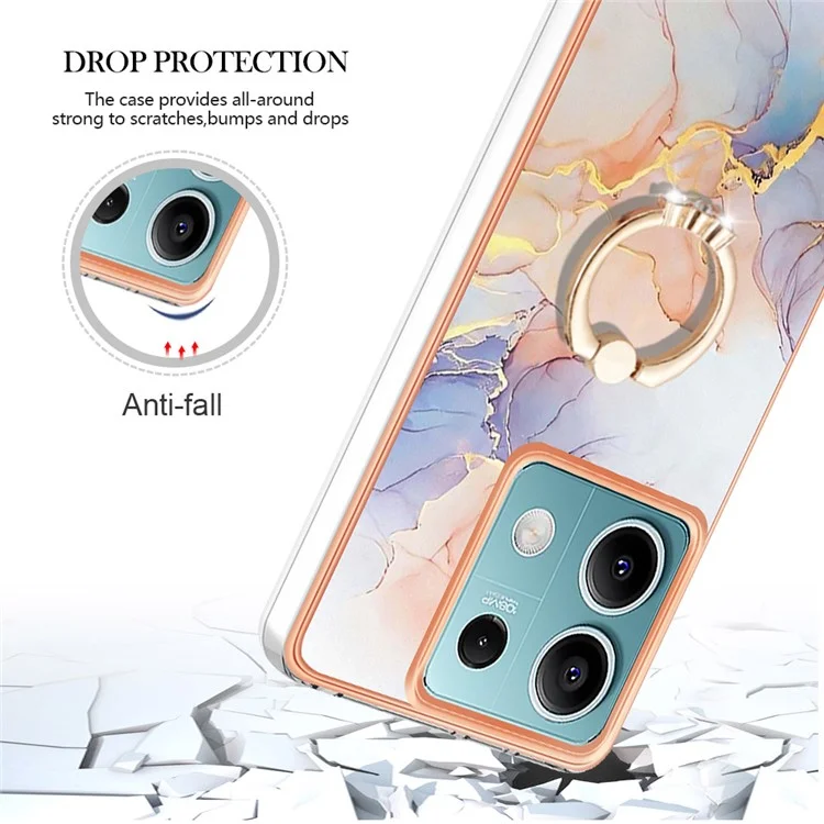 YB IMD Series-6 Per Xiaomi Redmi Note 13 5G Custodia con Supporto Rotante in TPU Electroplating Cover - Milky Way Marble White