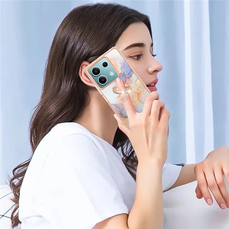 YB IMD Series-6 Per Xiaomi Redmi Note 13 5G Custodia con Supporto Rotante in TPU Electroplating Cover - Milky Way Marble White