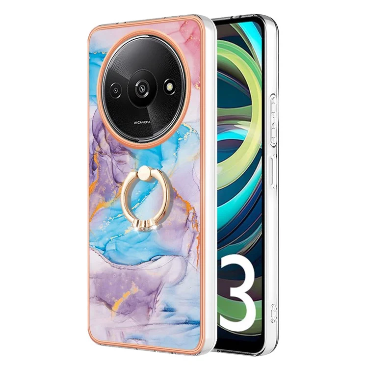 YB IMD Series-6 Pour Xiaomi Redmi A3 / Poco C61 4G Coque de téléphone en TPU avec revêtement électrolytique et support circulaire - Marbre Voie Lactée Bleu