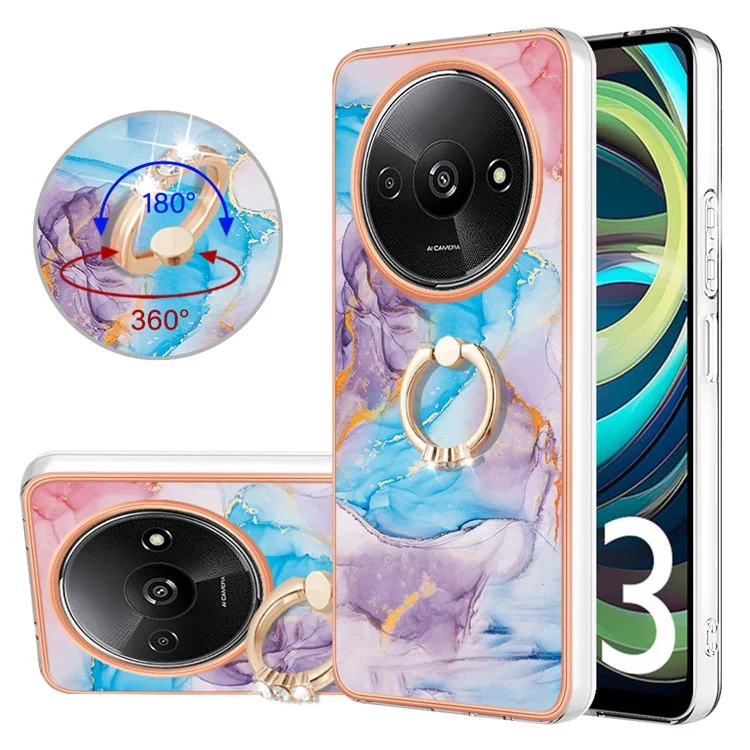 YB IMD Series-6 Pour Xiaomi Redmi A3 / Poco C61 4G Coque de téléphone en TPU avec revêtement électrolytique et support circulaire - Marbre Voie Lactée Bleu