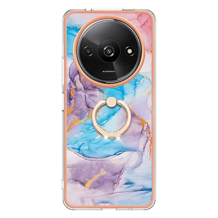 YB IMD Series-6 Pour Xiaomi Redmi A3 / Poco C61 4G Coque de téléphone en TPU avec revêtement électrolytique et support circulaire - Marbre Voie Lactée Bleu