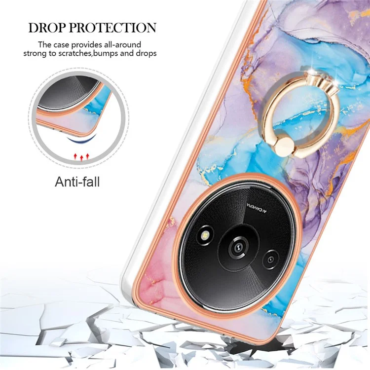 YB IMD Series-6 Pour Xiaomi Redmi A3 / Poco C61 4G Coque de téléphone en TPU avec revêtement électrolytique et support circulaire - Marbre Voie Lactée Bleu
