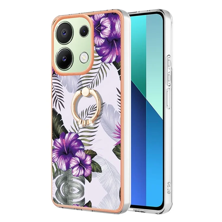 YB IMD Series-6 Per Xiaomi Redmi Note 13 4G Custodia Antiurto Anello per Telefono Supporto Kickstand TPU - Fiori Viola