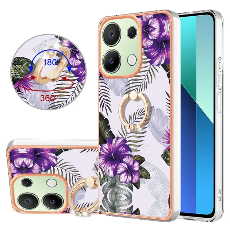 YB IMD Series-6 Per Xiaomi Redmi Note 13 4G Custodia Antiurto Anello per Telefono Supporto Kickstand TPU - Fiori Viola