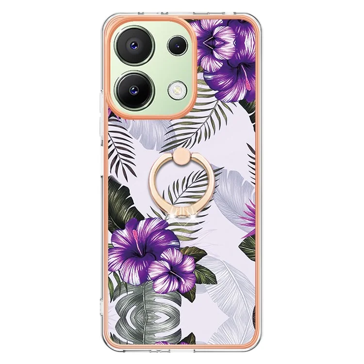 YB IMD Series-6 Per Xiaomi Redmi Note 13 4G Custodia Antiurto Anello per Telefono Supporto Kickstand TPU - Fiori Viola