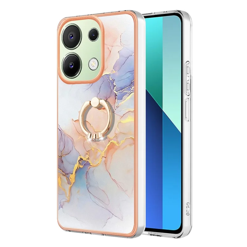 For Xiaomi Redmi Note 13 4G Case with Ring Kickstand IMD Marble Pattern TPU Back Cover - Milky Way Marble White