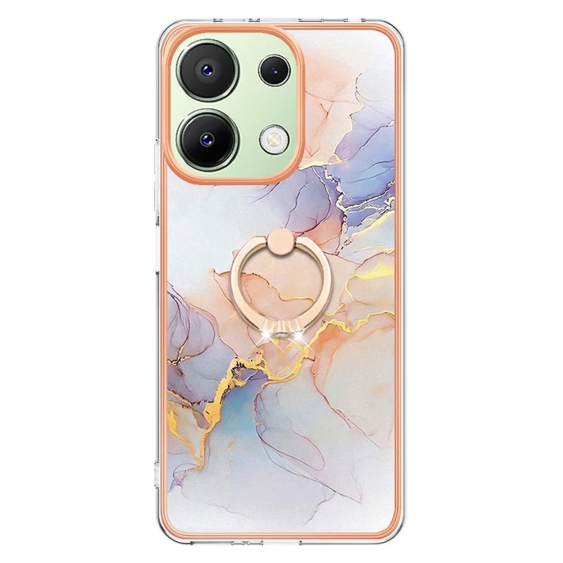 For Xiaomi Redmi Note 13 4G Case with Ring Kickstand IMD Marble Pattern TPU Back Cover - Milky Way Marble White