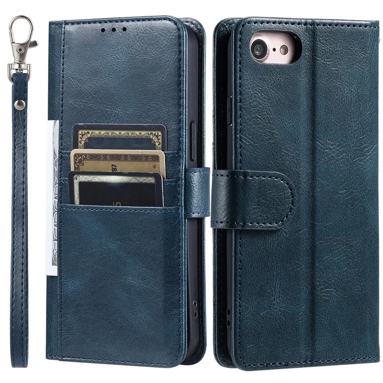 013 Style For iPhone 6 / 6s / 7 / 8 4.7-inch / SE(2020) / SE(2022) Case 6 Card Slots Wallet Flip Stand Phone Cover - Blackish Green