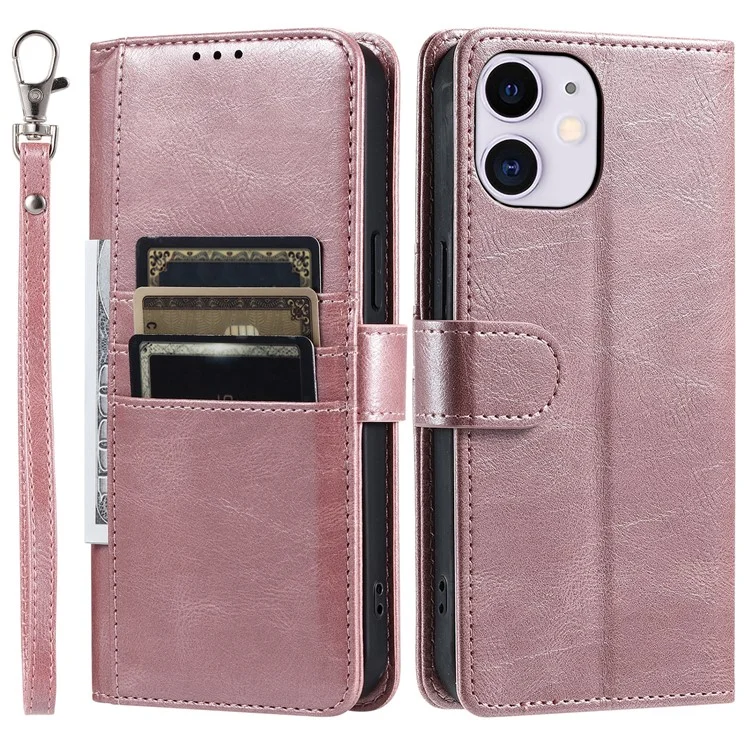 013 Style For iPhone 11 Кожаный чехол-бумажник с 6 слотами для карт - Rose Gold