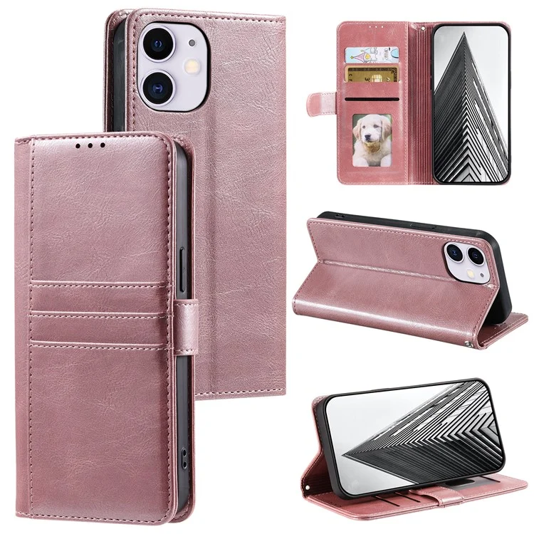 013 Style For iPhone 11 Кожаный чехол-бумажник с 6 слотами для карт - Rose Gold