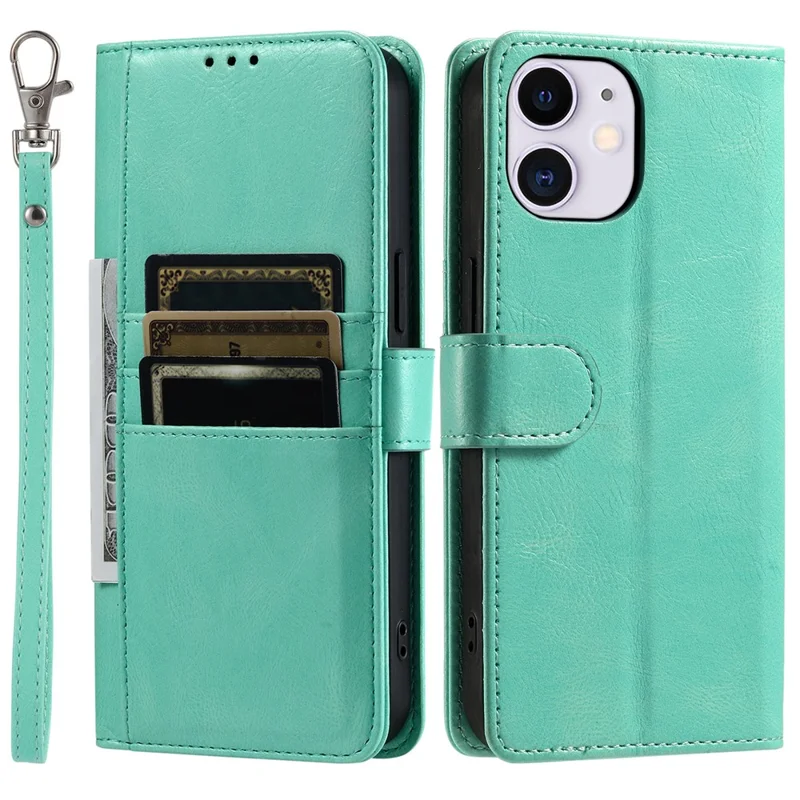 013 Style For iPhone 11 Case Leather Wallet Phone Cover with 6 Card Slots - Mint Green