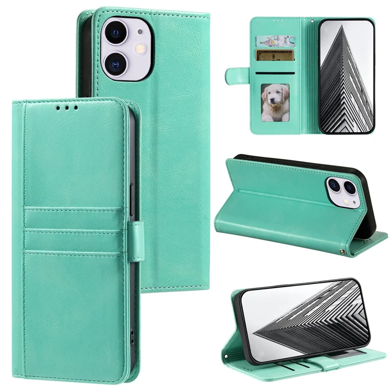 013 Style For iPhone 11 Case Leather Wallet Phone Cover with 6 Card Slots - Mint Green