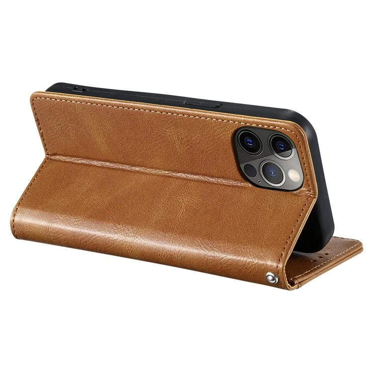 013 Style For iPhone 12 Pro Max Case PU Leather Stand Flip Phone Cover with 6 Card Slots - Brown