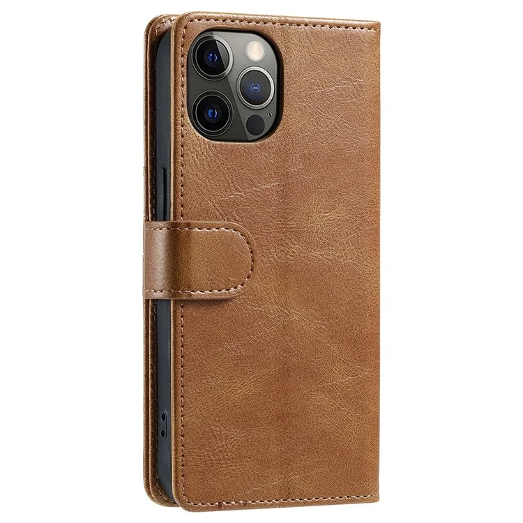 013 Style For iPhone 12 Pro Max Case PU Leather Stand Flip Phone Cover with 6 Card Slots - Brown