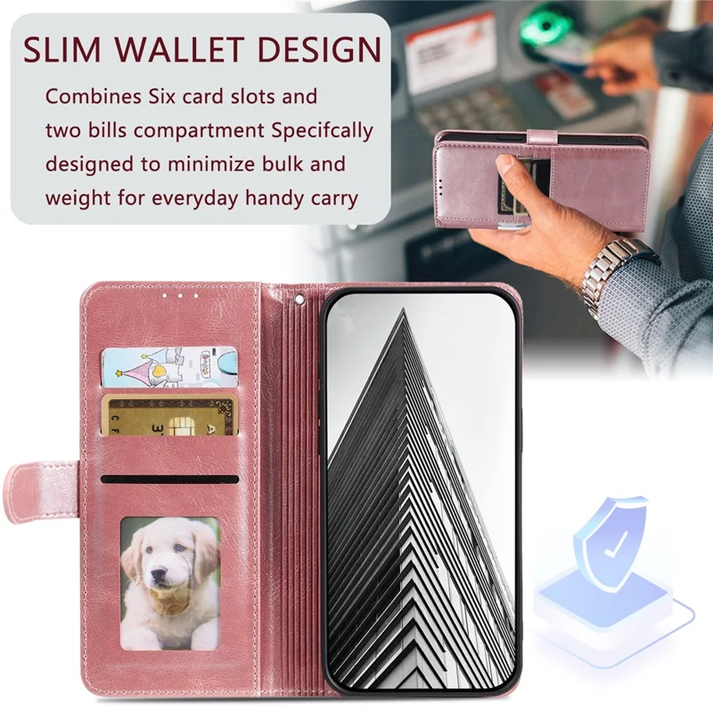 013 Style For iPhone 14 Case Leather 6 Card Holders Phone Wallet Cover - Rose Gold