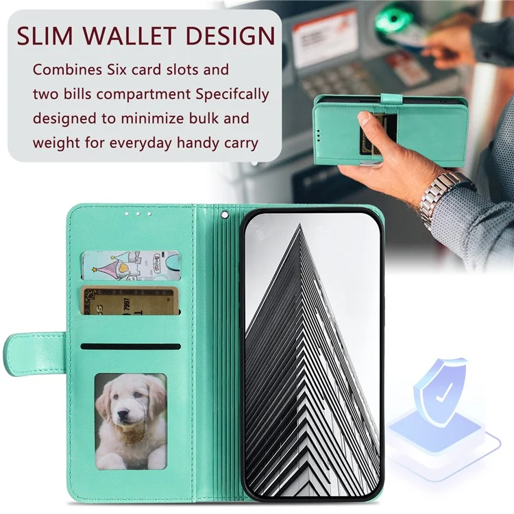 013 Style For iPhone 13 Pro Max 6.7 inch Case Magnetischer Ständer Flip-Handyhülle mit 6 Kartenfächern - Minzgrün