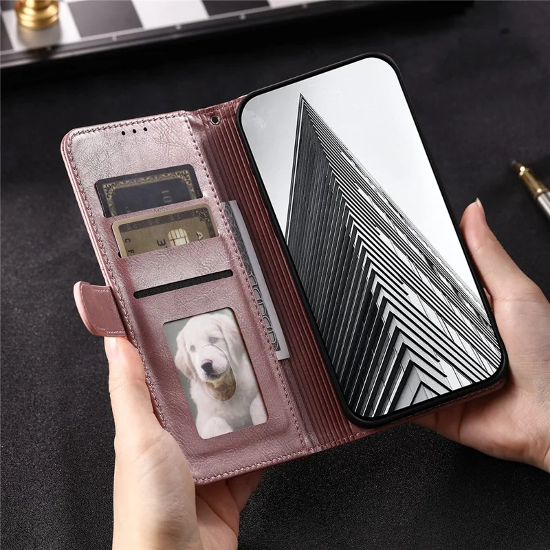 013 Style For iPhone 15 Leather Case with 6 Card Slots Protective Phone Cover - Rose Gold