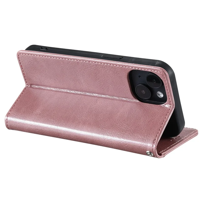 013 Style For iPhone 15 Leather Case with 6 Card Slots Protective Phone Cover - Rose Gold